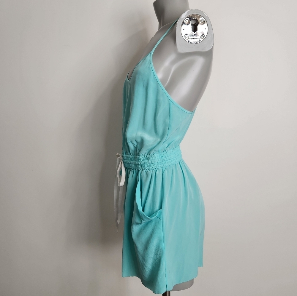 Aritzia X Wilfred "Peri" Teal Blue Silk Spaghetti Strap Shorts Romper Size S/M - Picture 11 of 16